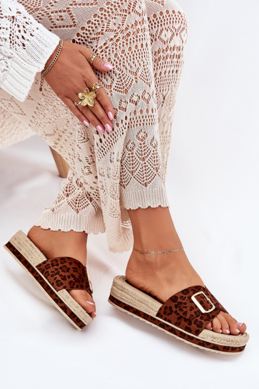 Women's Platform Sandals With Gold Buckle Leopard Selira