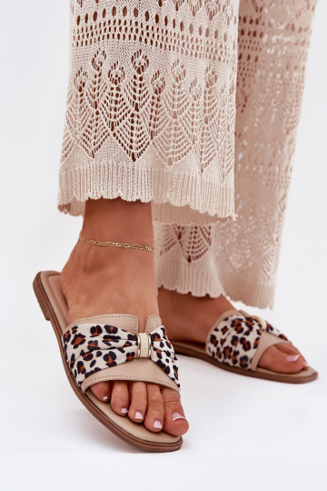 Womens Flat Heeled Sandals With Bow Beige Avenza