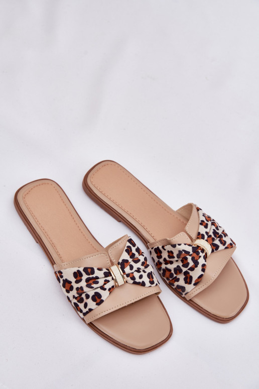 Womens Flat Heeled Sandals With Bow Beige Avenza