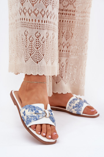 Women's Flat Sandals With Bow White Avenza