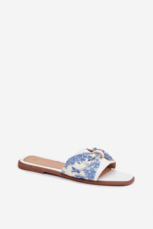 Klapki Damskie Na Płaskim Obcasie Z Kokardą Białe Avenza