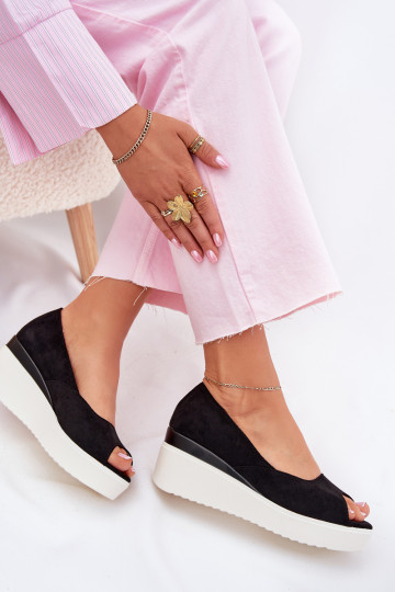 Women's Wedge Sandals Made of Eco Suede Black Velira