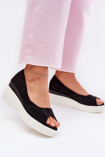 Women's Wedge Sandals Made of Eco Suede Black Velira 2