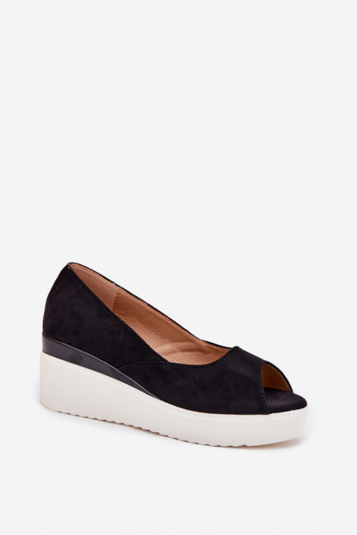 Women's Wedge Sandals Made of Eco Suede Black Velira Women's Wedge Sandals Made of Eco Suede Black Velira