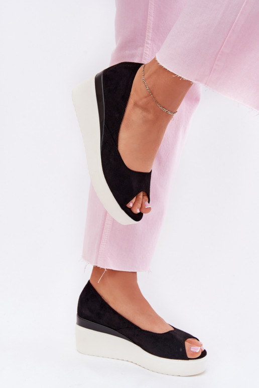 Women's Wedge Sandals Made of Eco Suede Black Velira Women's Wedge Sandals Made of Eco Suede Black Velira