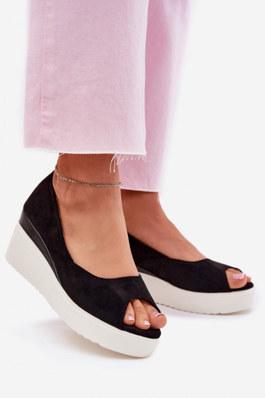 Women's Wedge Sandals Made of Eco Suede Black Velira Women's Wedge Sandals Made of Eco Suede Black Velira