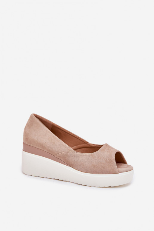 Women's wedge sandals made of eco suede beige Velira Women's wedge sandals made of eco suede beige Velira