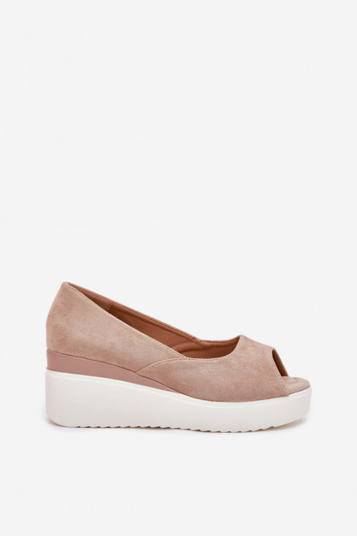 Women's wedge sandals made of eco suede beige Velira Women's wedge sandals made of eco suede beige Velira
