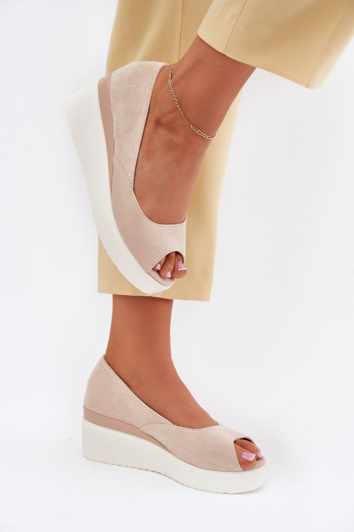 Wedge Women Sandals Made Of Eco Suede Light Beige Velira Wedge Women Sandals Made Of Eco Suede Light Beige Velira