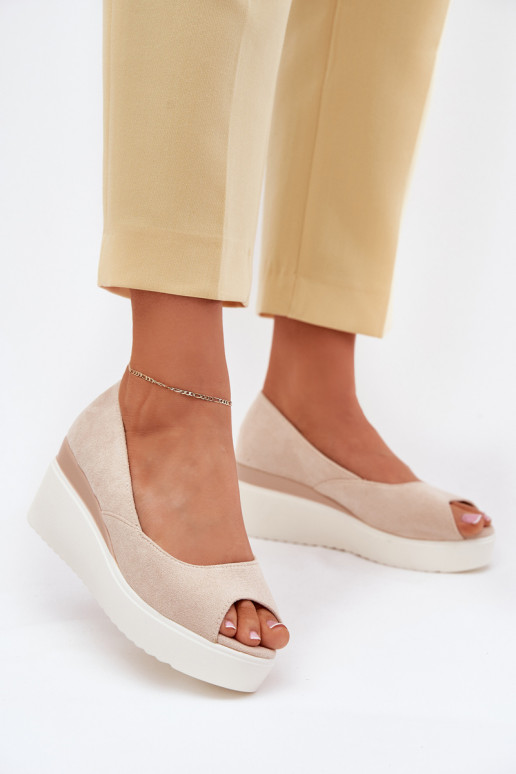 Wedge Women Sandals Made Of Eco Suede Light Beige Velira Wedge Women Sandals Made Of Eco Suede Light Beige Velira
