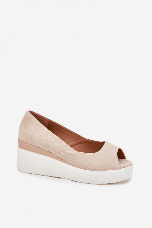 Wedge Women Sandals Made Of Eco Suede Light Beige Velira Wedge Women Sandals Made Of Eco Suede Light Beige Velira