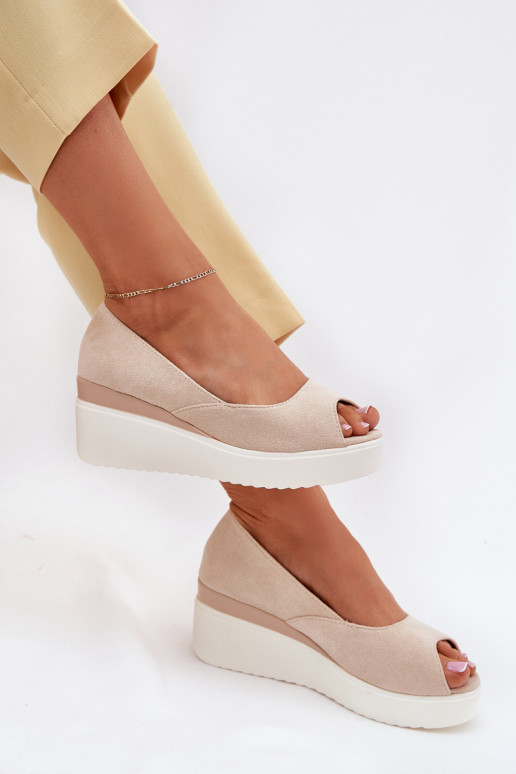 Wedge Women Sandals Made Of Eco Suede Light Beige Velira Wedge Women Sandals Made Of Eco Suede Light Beige Velira