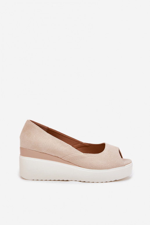 Wedge Women Sandals Made Of Eco Suede Light Beige Velira Wedge Women Sandals Made Of Eco Suede Light Beige Velira