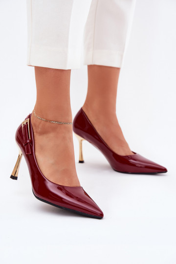 Lacquered High Heels With Gold Buckle Bordeaux Mivira 2