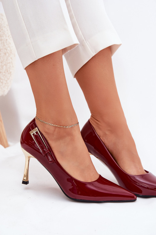 Lacquered High Heels With Gold Buckle Bordeaux Mivira