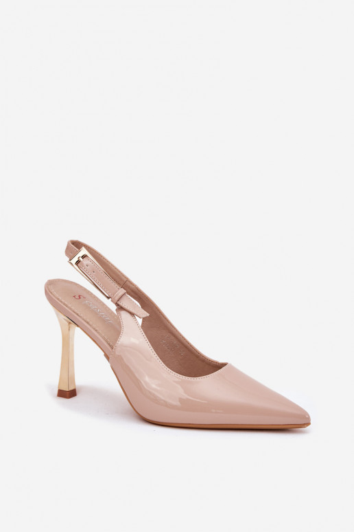 Lakierowane Szpilki Z Odkrytą Piętą I Szpiczastymi Noskami Beżowe Rivori