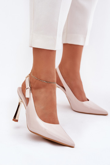 Lacquered Heels With Open Back And Pointed Toes Light Beige Rivori 2