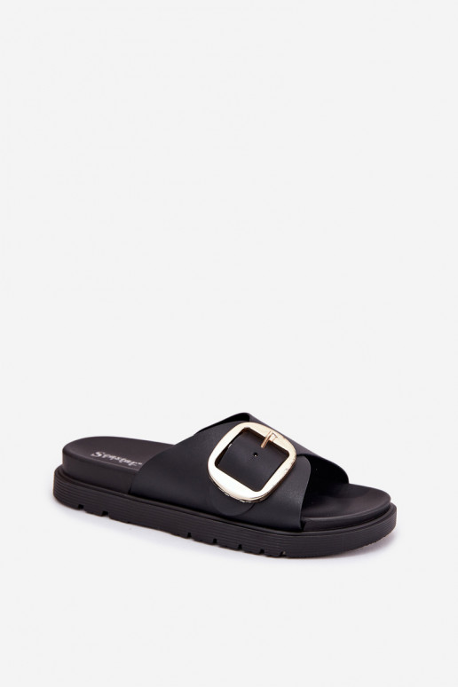 Ladies Platform Sandals With Gold Buckle Black Jovira Ladies Platform Sandals With Gold Buckle Black Jovira