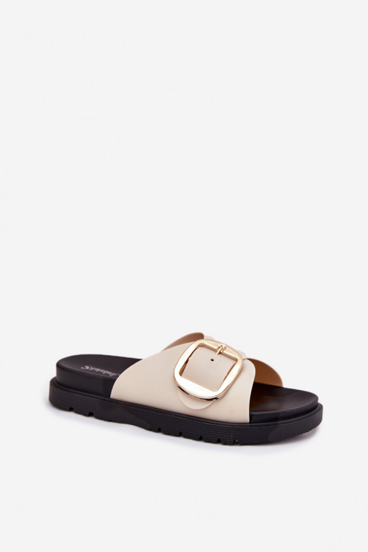 Women's Platform Sandals With Gold Buckle Beige Jovira