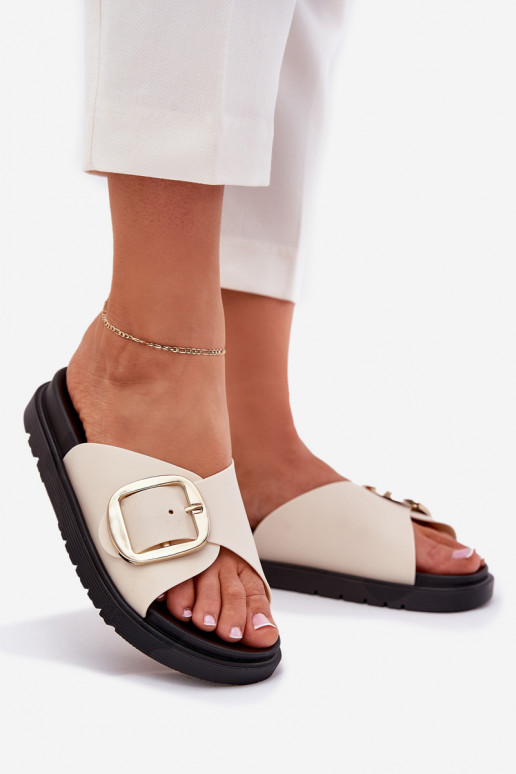 Women's Platform Sandals With Gold Buckle Beige Jovira
