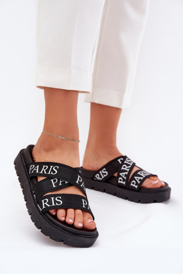 Women's sandals with fabric straps Paris on platform black Celinea 2