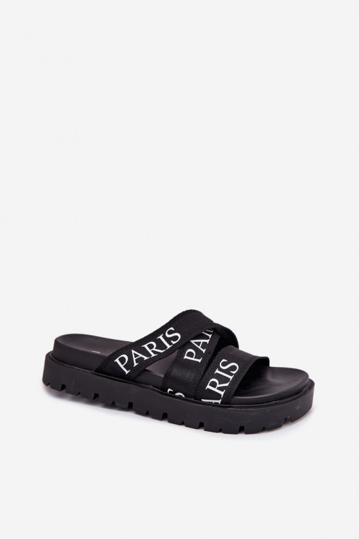 Women's sandals with fabric straps Paris on platform black Celinea