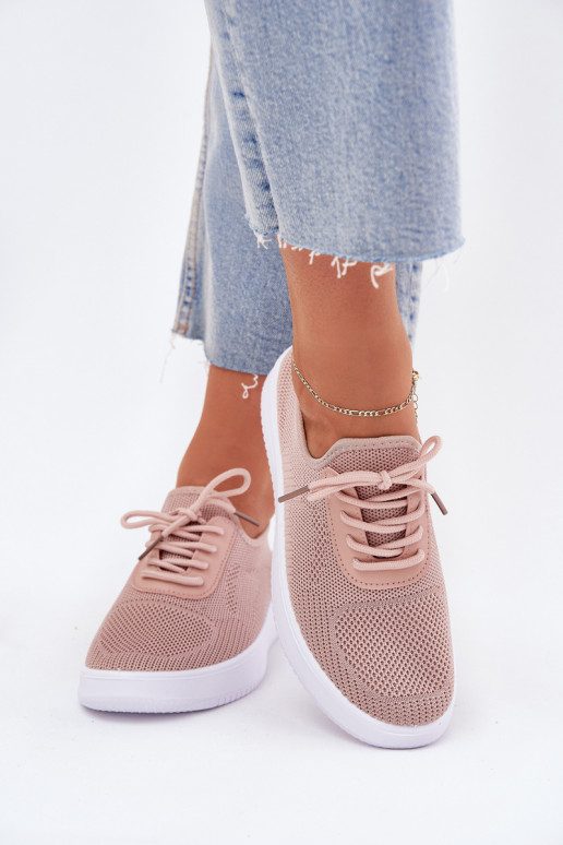 Materiałowe Wsuwane Buty Sportowe Na Platformie Damskie Różowe Kalyra