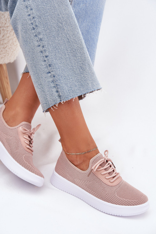 Materiałowe Wsuwane Buty Sportowe Na Platformie Damskie Różowe Kalyra