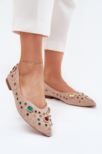 Women's Ballerinas Decorated With Crystals Beige Valena