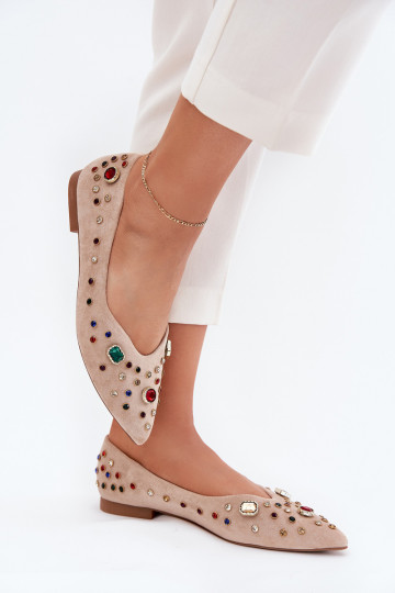 Women's Ballerinas Decorated With Crystals Beige Valena 2