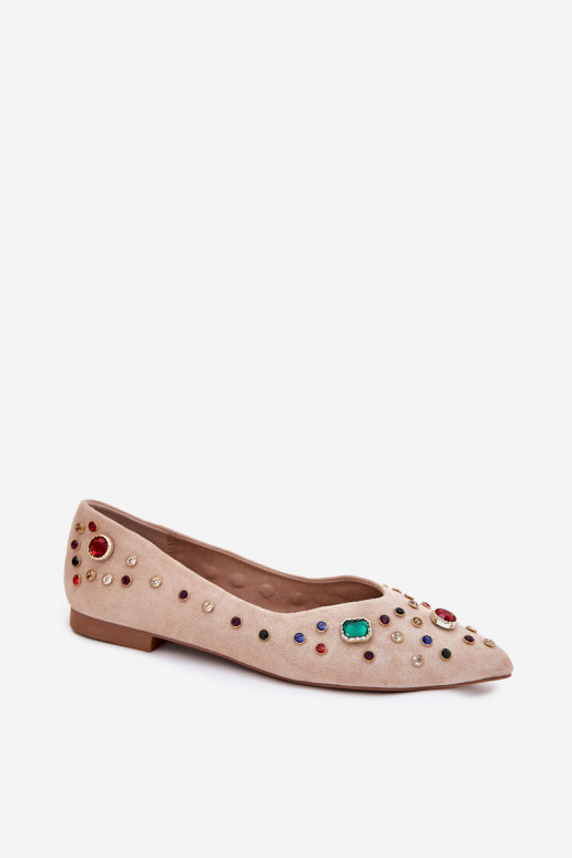Women's Ballerinas Decorated With Crystals Beige Valena