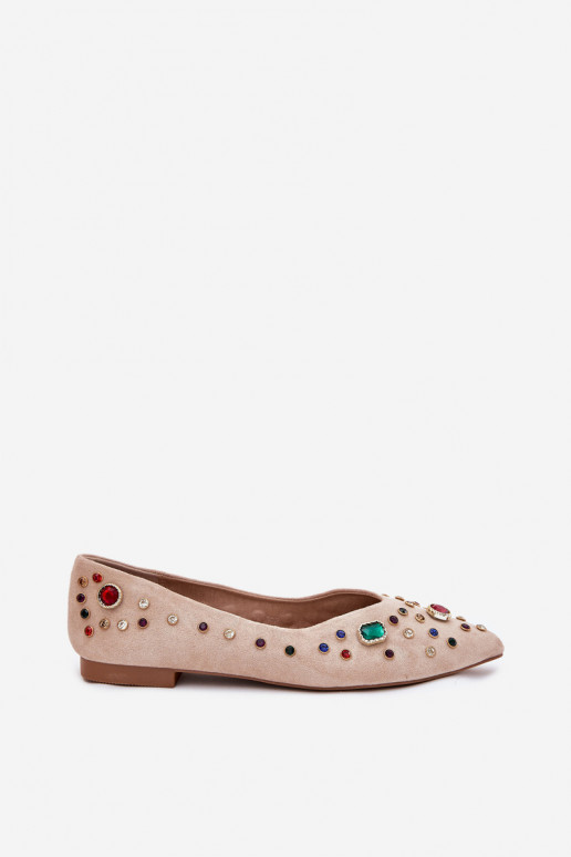 Women's Ballerinas Decorated With Crystals Beige Valena