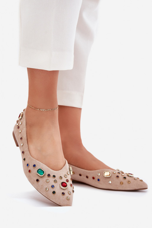 Women's Ballerinas Decorated With Crystals Beige Valena