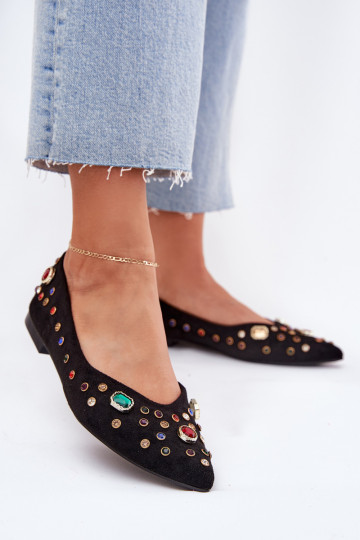 Women's Ballerinas Decorated With Crystals Black Valena