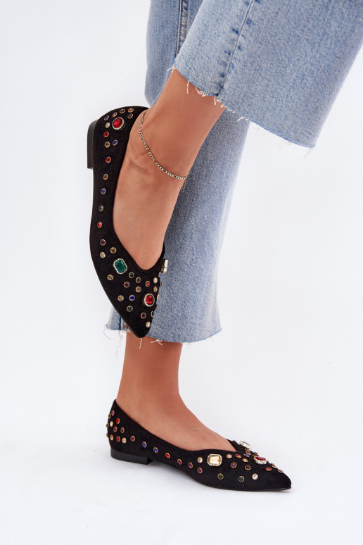 Women's Ballerinas Decorated With Crystals Black Valena
