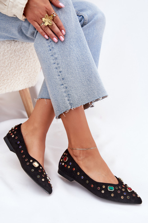 Women's Ballerinas Decorated With Crystals Black Valena