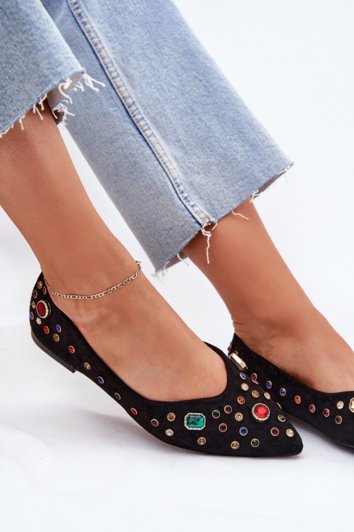 Women's Ballerinas Decorated With Crystals Black Valena