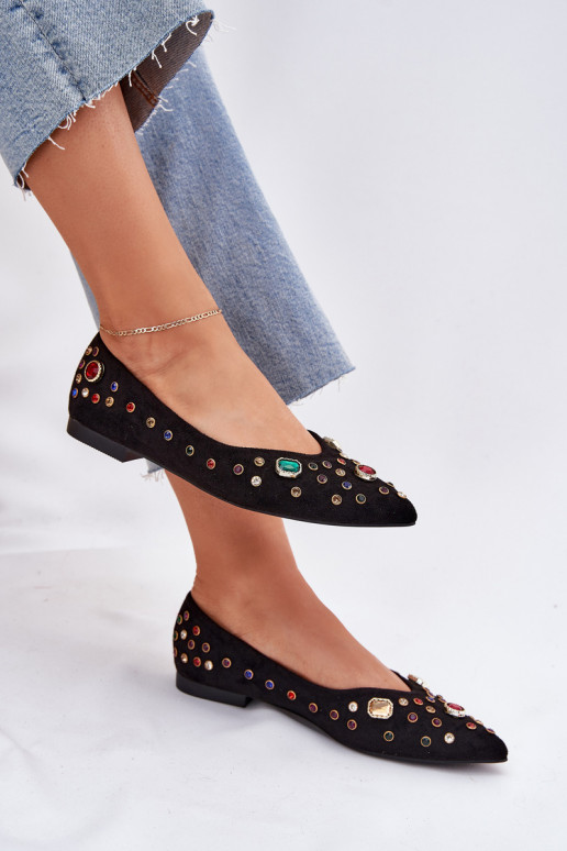 Women's Ballerinas Decorated With Crystals Black Valena