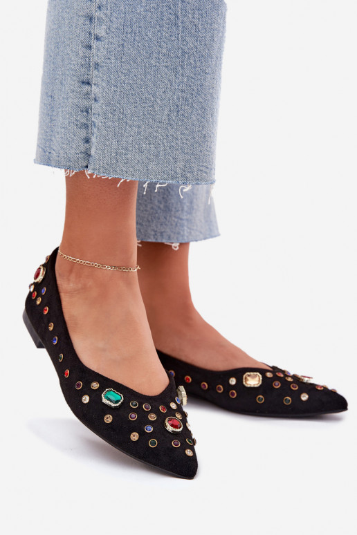 Women's Ballerinas Decorated With Crystals Black Valena