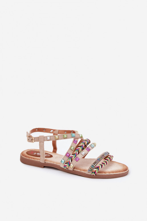 Ladies Sandals With Decoration And Braided Straps Beige Delyra Ladies Sandals With Decoration And Braided Straps Beige Delyra
