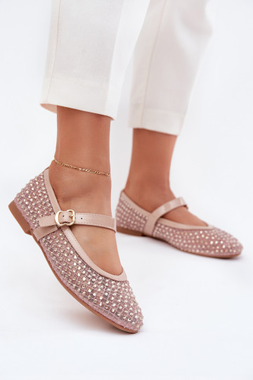 Embellished Women's Ballerinas With Strap And Buckle Beige Avirae 2
