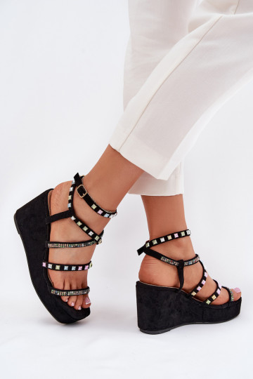 Wedge Sandals For Women With Decoration On Straps Black Lunara 2