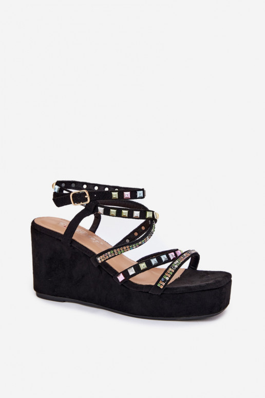 Wedge Sandals For Women With Decoration On Straps Black Lunara
