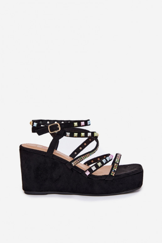 Wedge Sandals For Women With Decoration On Straps Black Lunara