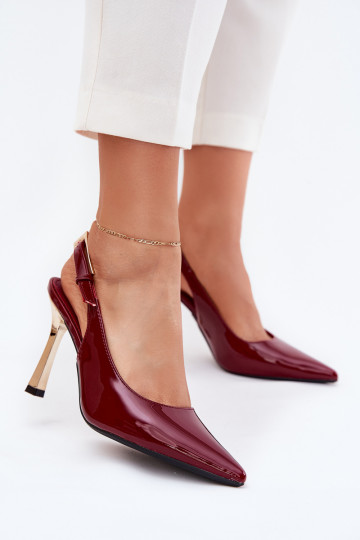 Lacquered Stilettos With Open Heel And Pointed Toes Burgundy Rivori 2