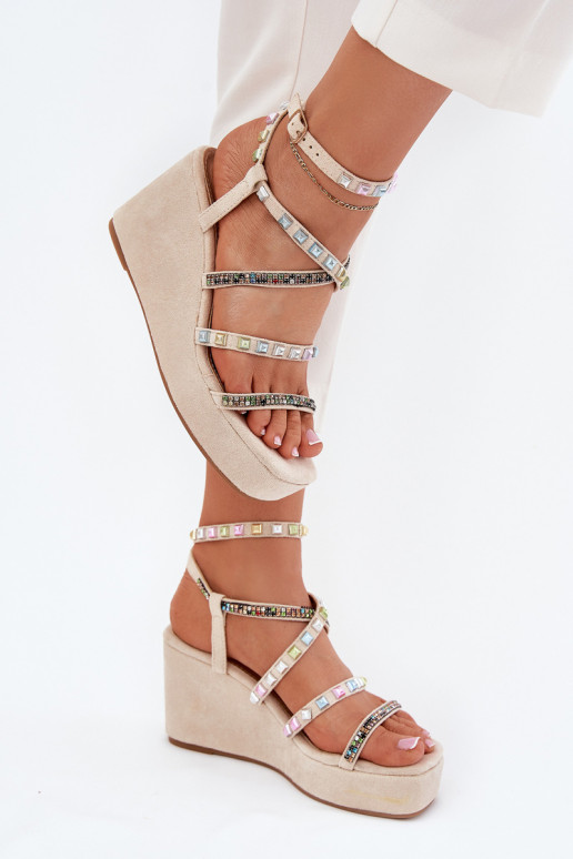 Women's Wedge Sandals With Decoration On Straps Beige Lunara Women's Wedge Sandals With Decoration On Straps Beige Lunara