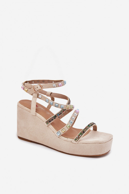 Women's Wedge Sandals With Decoration On Straps Beige Lunara Women's Wedge Sandals With Decoration On Straps Beige Lunara