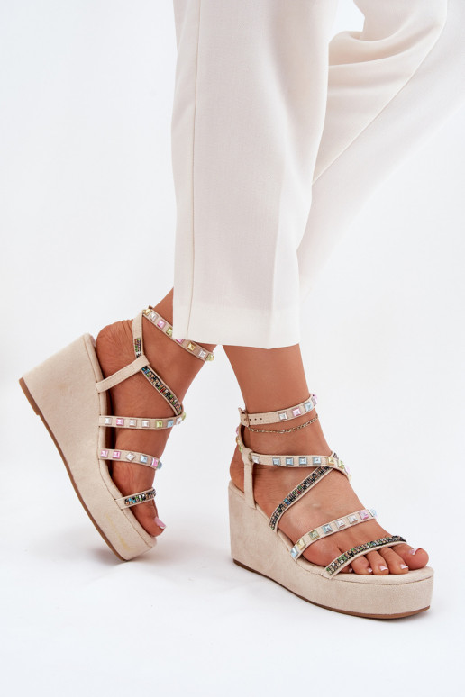 Women's Wedge Sandals With Decoration On Straps Beige Lunara Women's Wedge Sandals With Decoration On Straps Beige Lunara