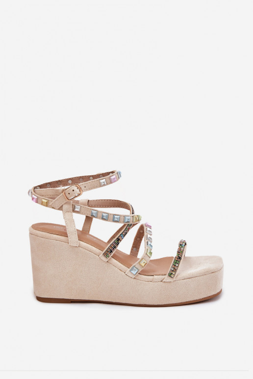 Women's Wedge Sandals With Decoration On Straps Beige Lunara Women's Wedge Sandals With Decoration On Straps Beige Lunara