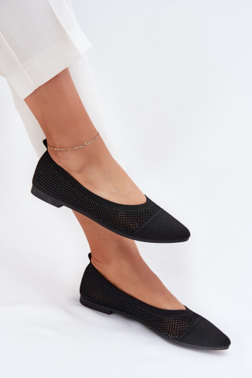 Black Eco-Suede Ballerina Flats with Buckle Anlofi